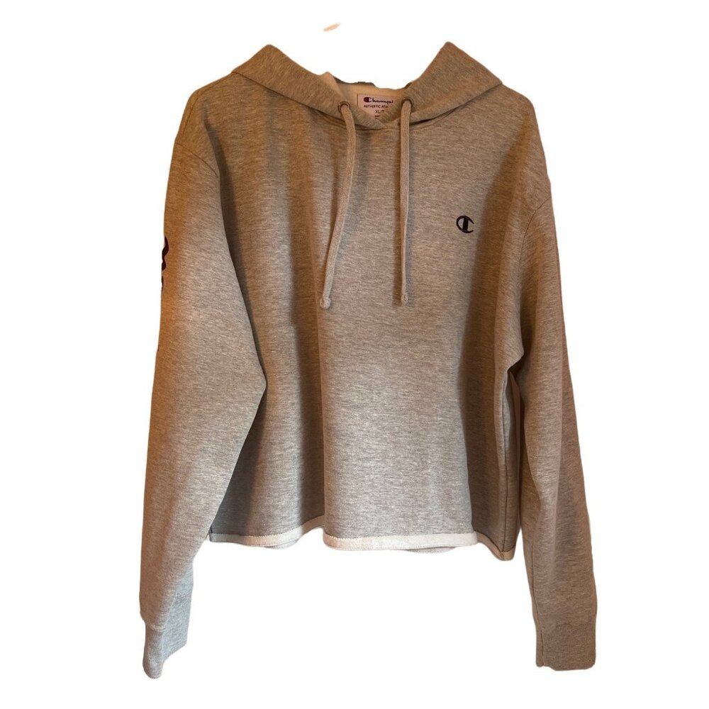 Champion Womens Cropped Gray Hoodie W/ Blue Logo XL